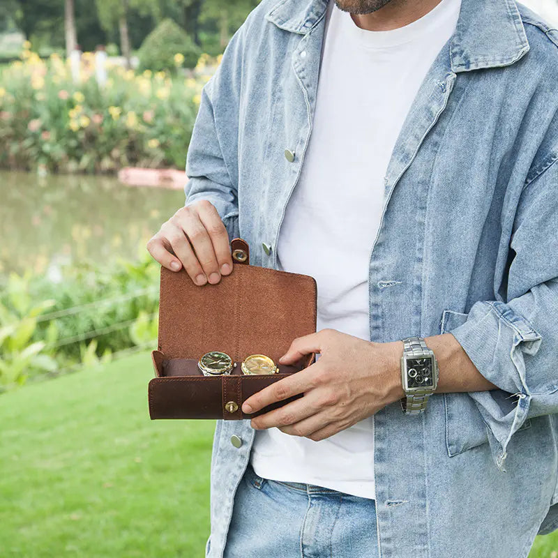 Vintage Crazy Horse Leather Watch Box - (Up to 3)
