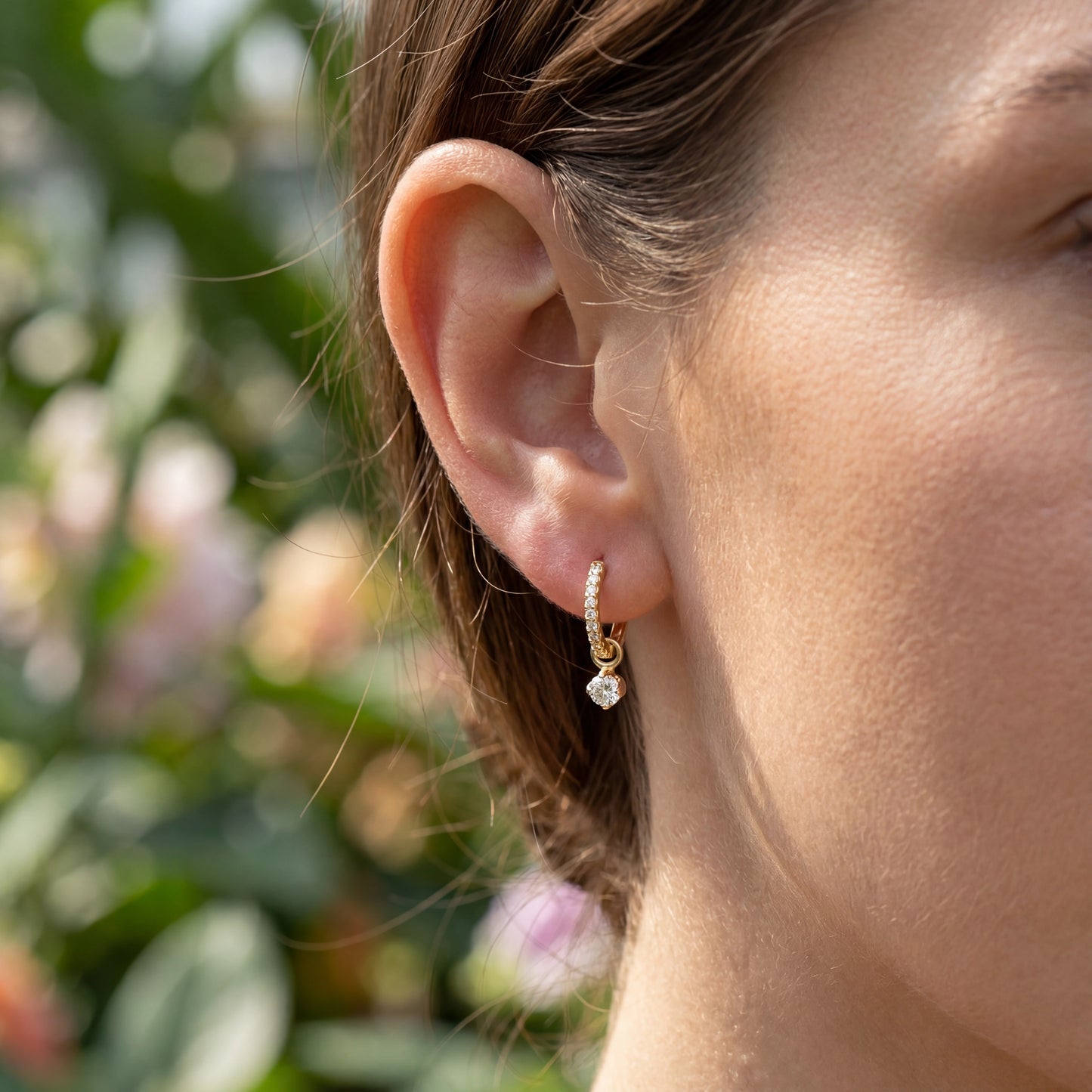 Floral Zircon Hoop Earrings - 925 Sterling Silver