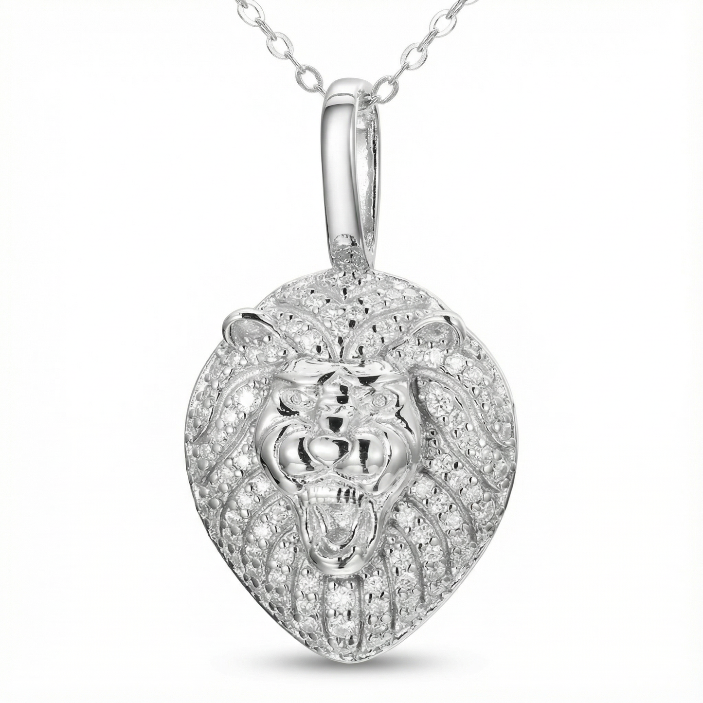 Moissanite Lion Head Necklace - 925 Sterling Silver