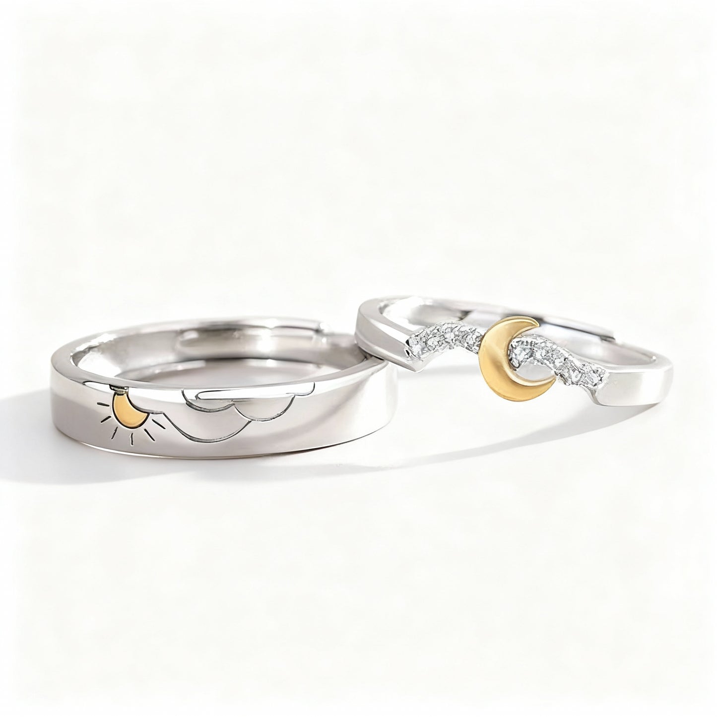 Sun & Moon Couple Rings - (Adjustable) - Silver Plated