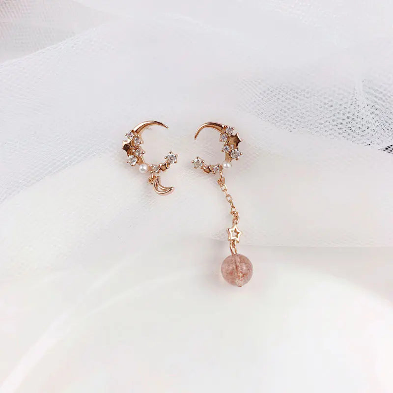 Moon Strawberry Quartz Earrings - 925 Sterling Silver