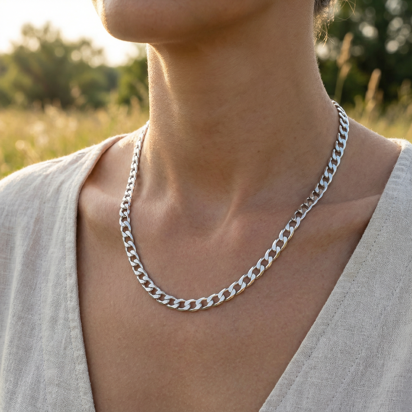 Flat Side Necklace - Silver Plated