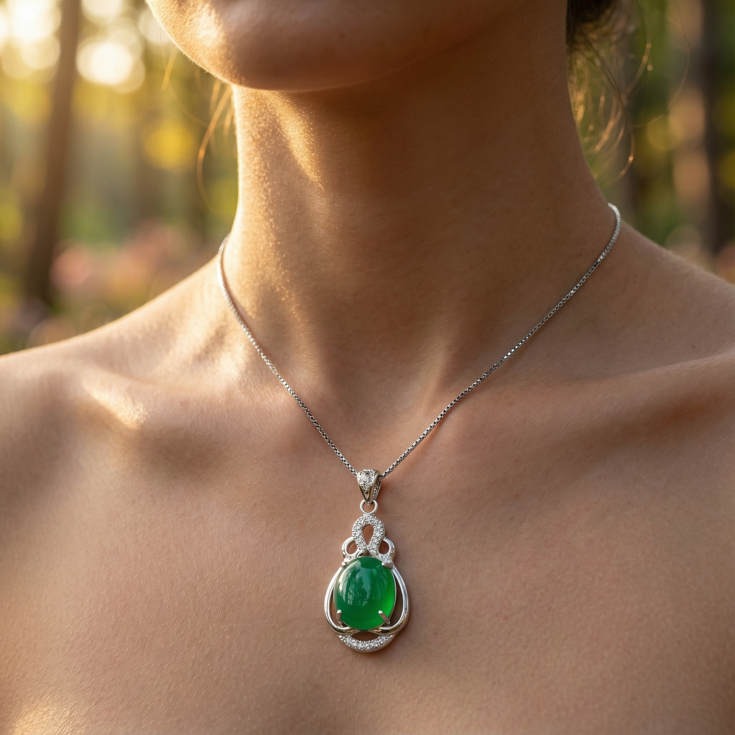 Green Chalcedony Necklace - 925 Sterling Silver