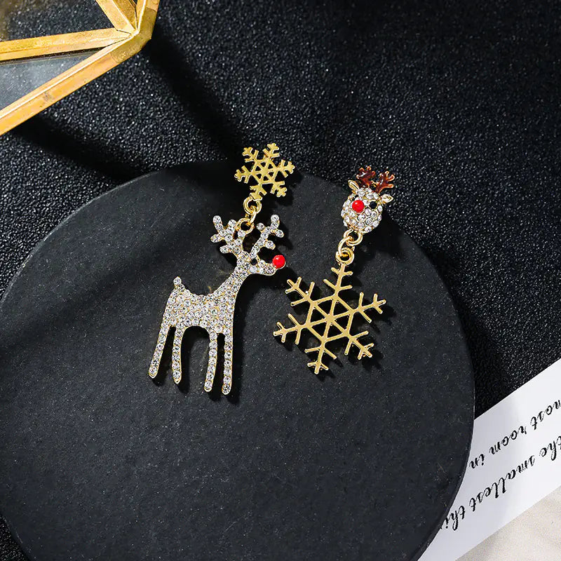 Snowflake & Reindeer Earrings - 925 Sterling Silver