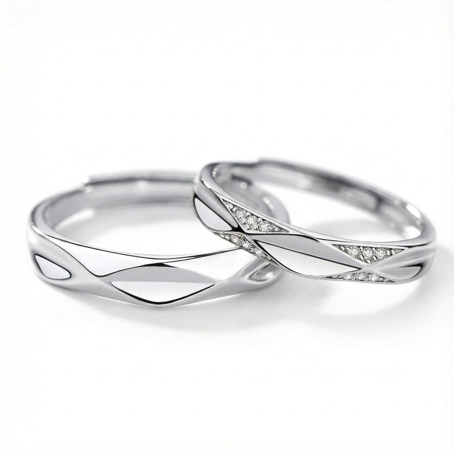 Diamond Shape Couple Rings - (Adjustable) - 925 Sterling Silver