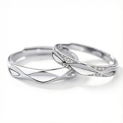 Diamond Shape Couple Rings - (Adjustable) - 925 Sterling Silver
