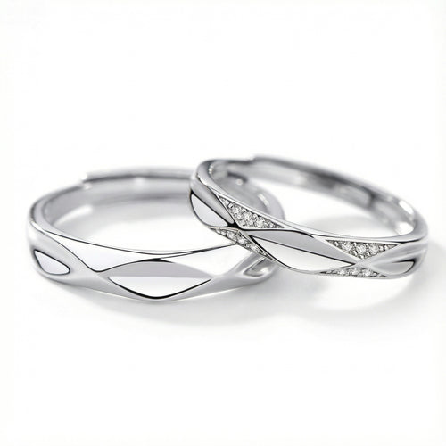 Diamond Shape Couple Rings - (Adjustable) - 925 Sterling Silver