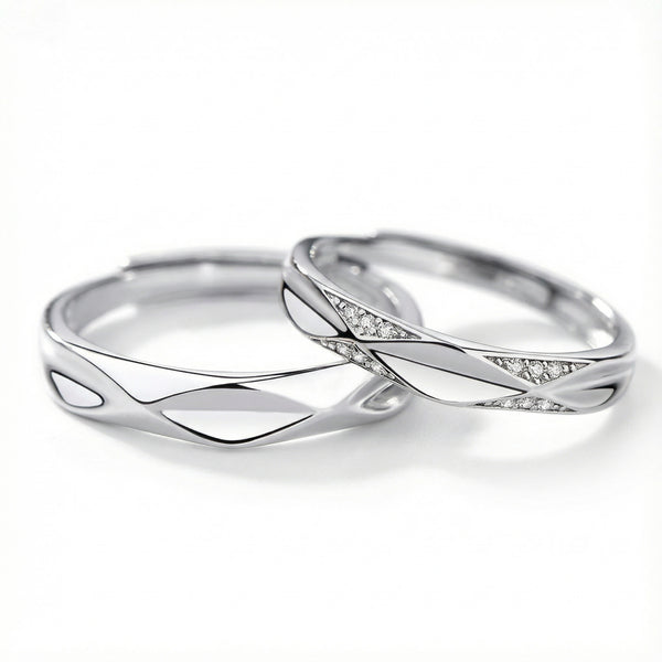 Diamond Shape Couple Rings - (Adjustable) - 925 Sterling Silver
