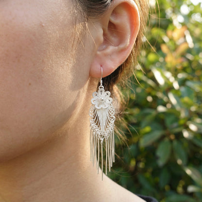 Miao Flower Earrings - 999 Fine Silver