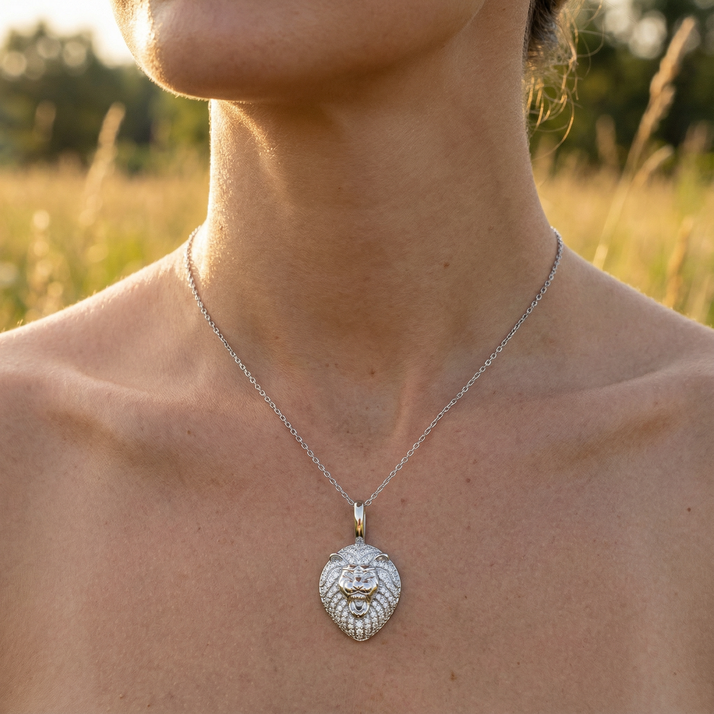 Moissanite Lion Head Necklace - 925 Sterling Silver