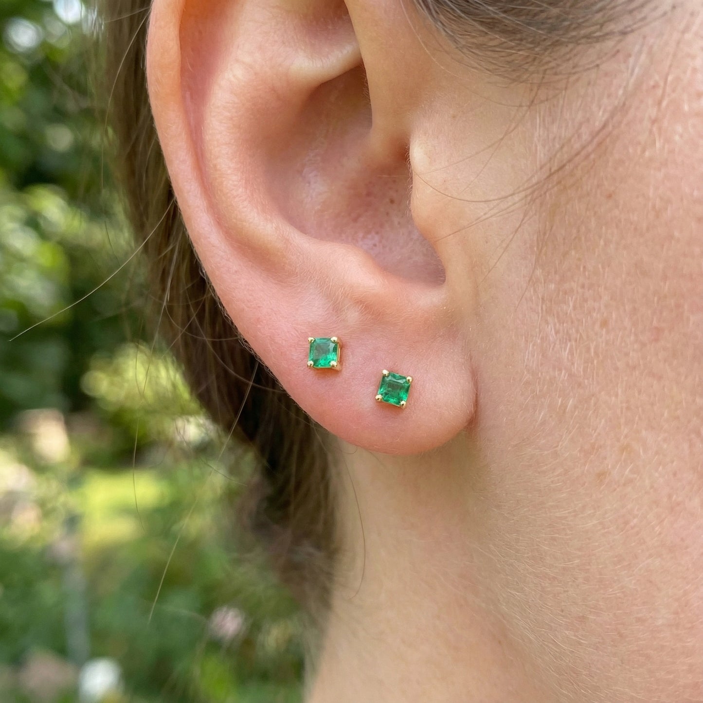 Emerald Stud Earrings - 925 Sterling Silver