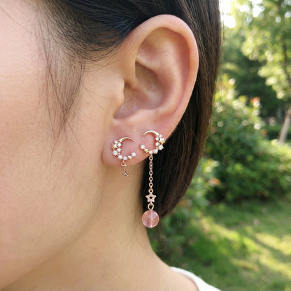 Moon Strawberry Quartz Earrings - 925 Sterling Silver