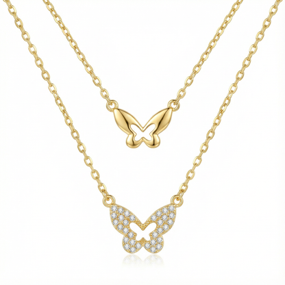 Butterfly Layered Necklace - 925 Sterling Silver