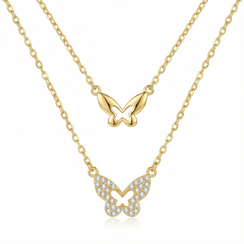 Butterfly Layered Necklace - 925 Sterling Silver