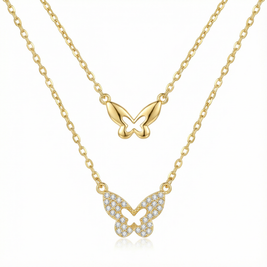 Butterfly Layered Necklace - 925 Sterling Silver