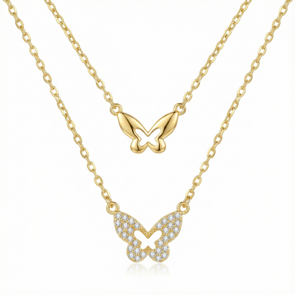 Butterfly Layered Necklace - 925 Sterling Silver