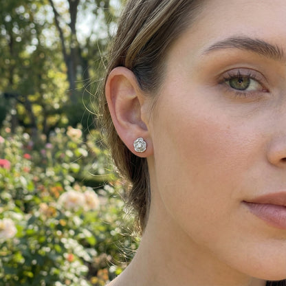 Rose Shaped Stud Earrings - 925 Sterling Silver