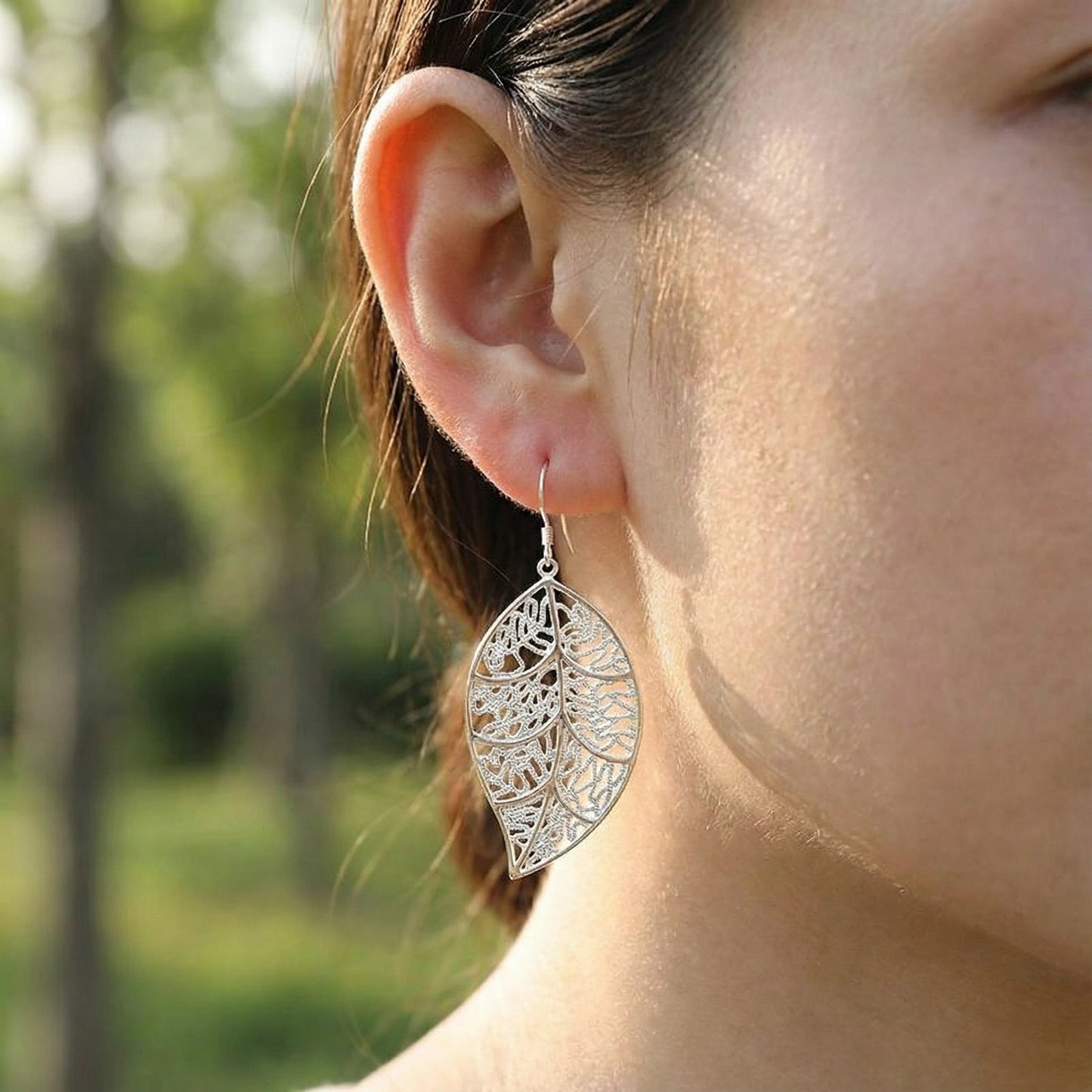Hollow Leaf Earrings - Silver Plated