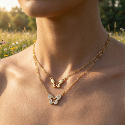 Butterfly Layered Necklace - 925 Sterling Silver