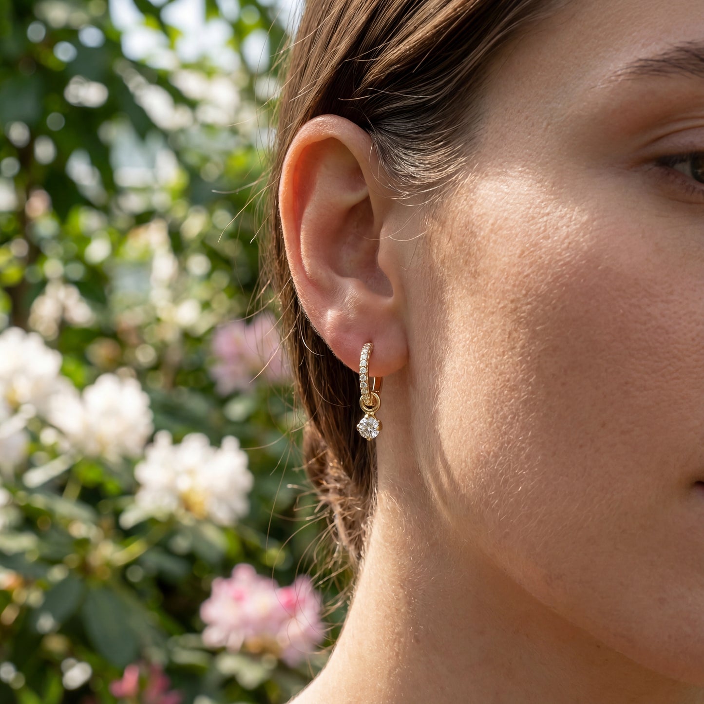 Floral Zircon Hoop Earrings - 925 Sterling Silver