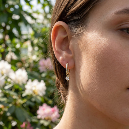 Floral Zircon Hoop Earrings - 925 Sterling Silver