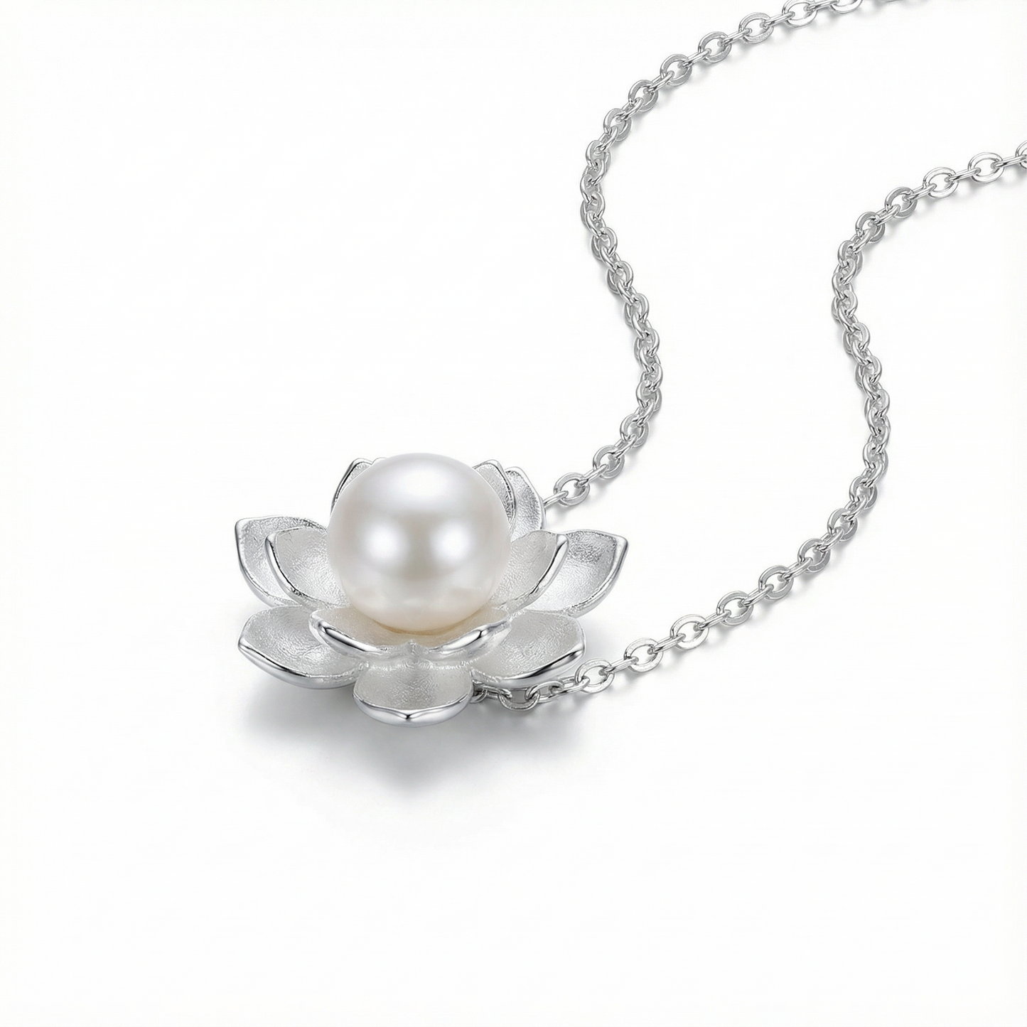 Lotus Flower Pearl Necklace - 925 Sterling Silver