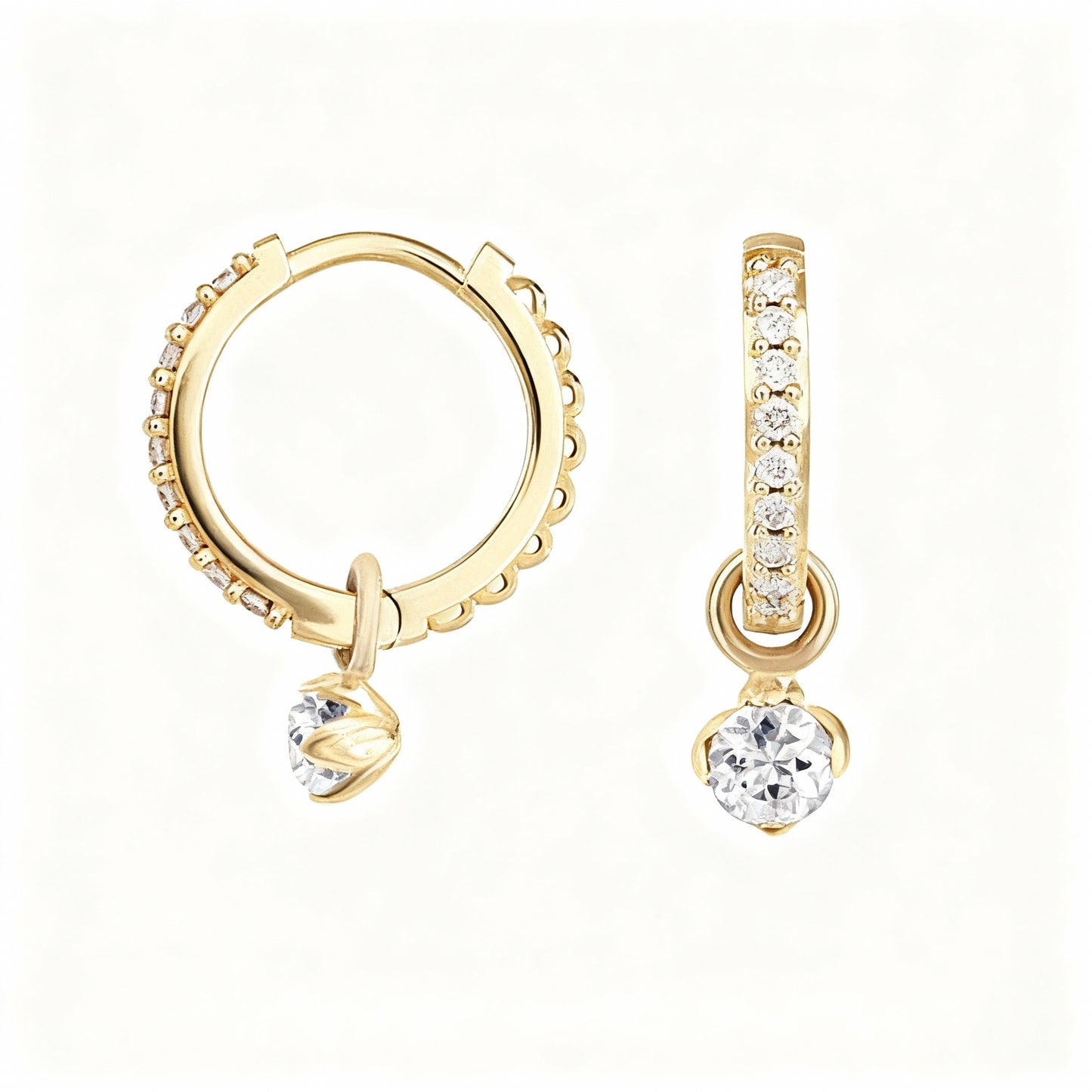 Floral Zircon Hoop Earrings - 925 Sterling Silver