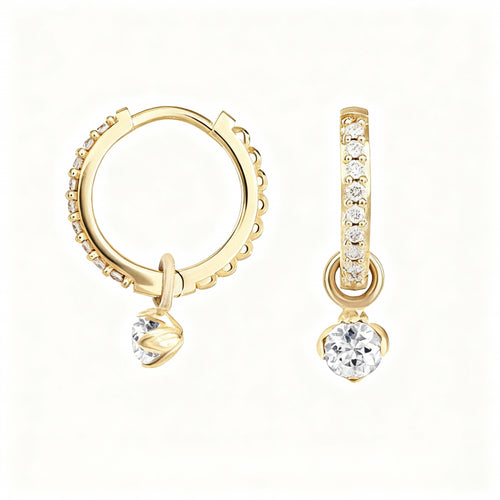 Floral Zircon Hoop Earrings - 925 Sterling Silver