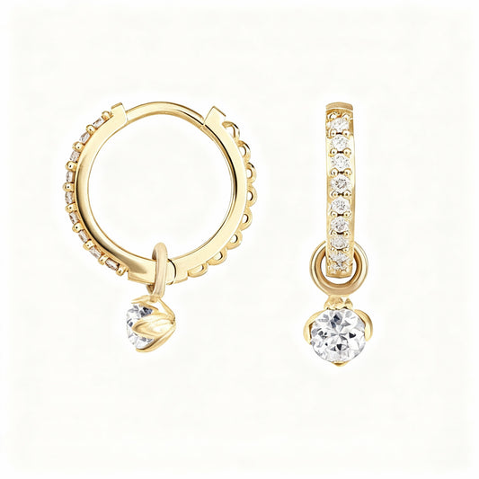 Floral Zircon Hoop Earrings - 925 Sterling Silver