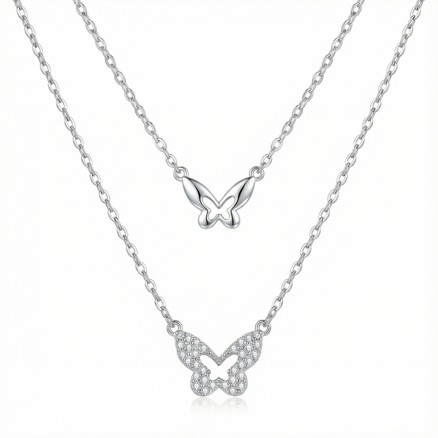 Butterfly Layered Necklace - 925 Sterling Silver