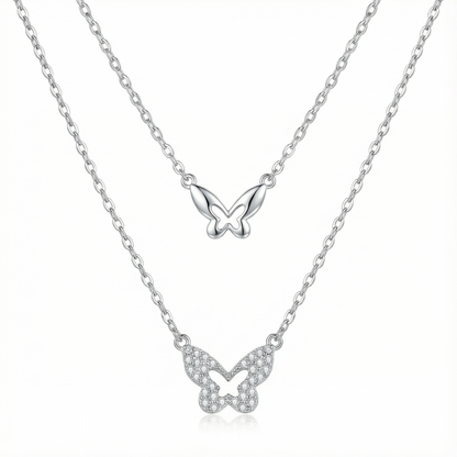 Butterfly Layered Necklace - 925 Sterling Silver