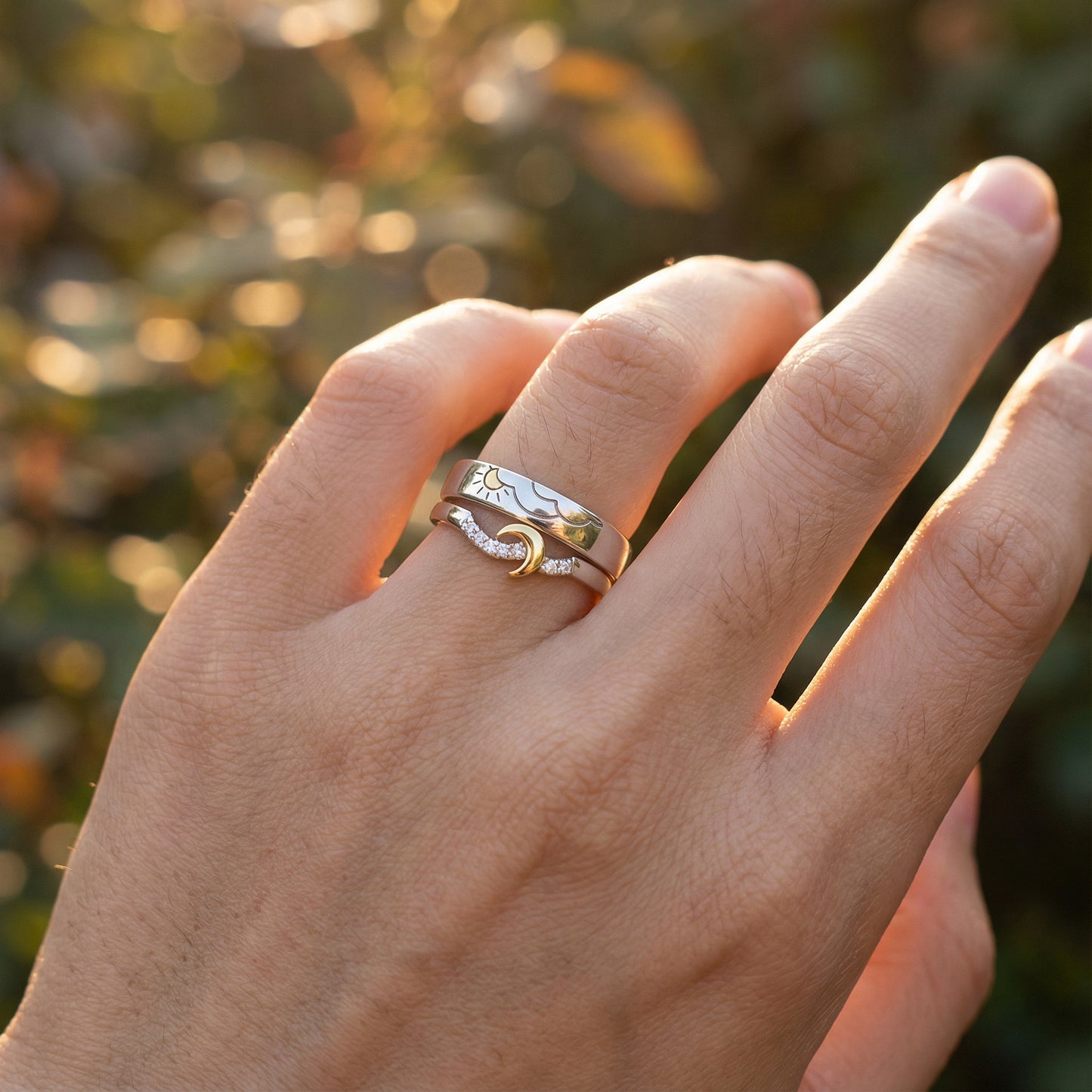 Sun & Moon Couple Rings - (Adjustable) - Silver Plated