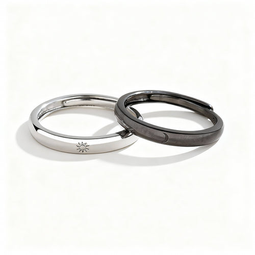 Sun & Moon Minimal Couple Rings - 925 Sterling Silver