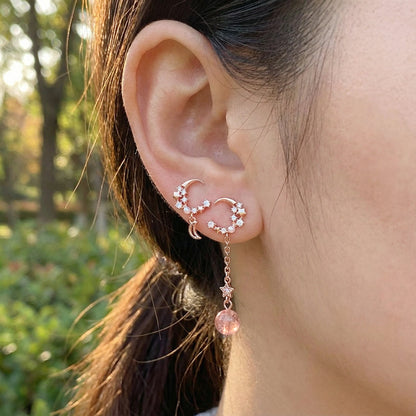 Moon Strawberry Quartz Earrings - 925 Sterling Silver