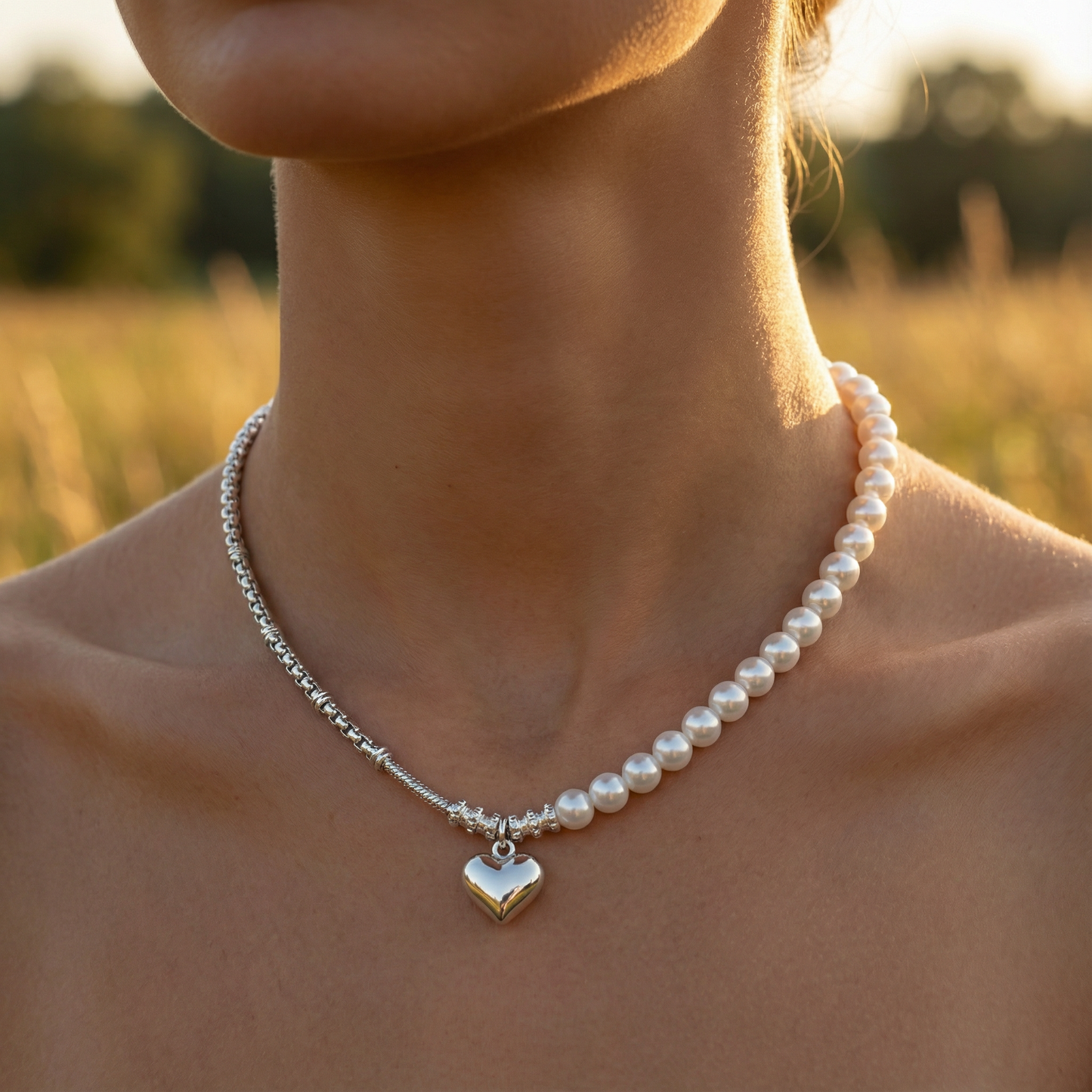 Korean Fashion Pearl Necklace - 925 Sterling Silver