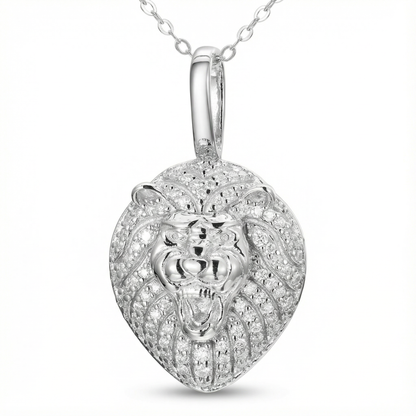 Moissanite Lion Head Necklace - 925 Sterling Silver