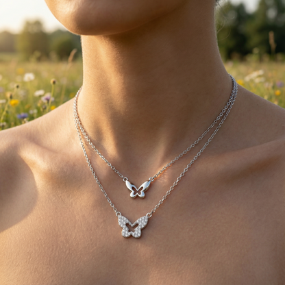 Butterfly Layered Necklace - 925 Sterling Silver