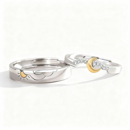 Sun & Moon Couple Rings - (Adjustable) - Silver Plated