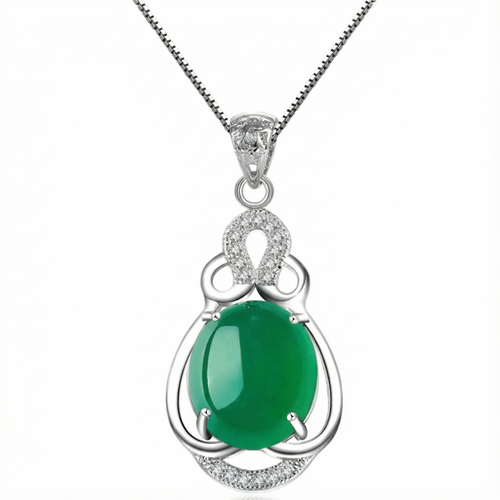 Green Chalcedony Necklace - 925 Sterling Silver