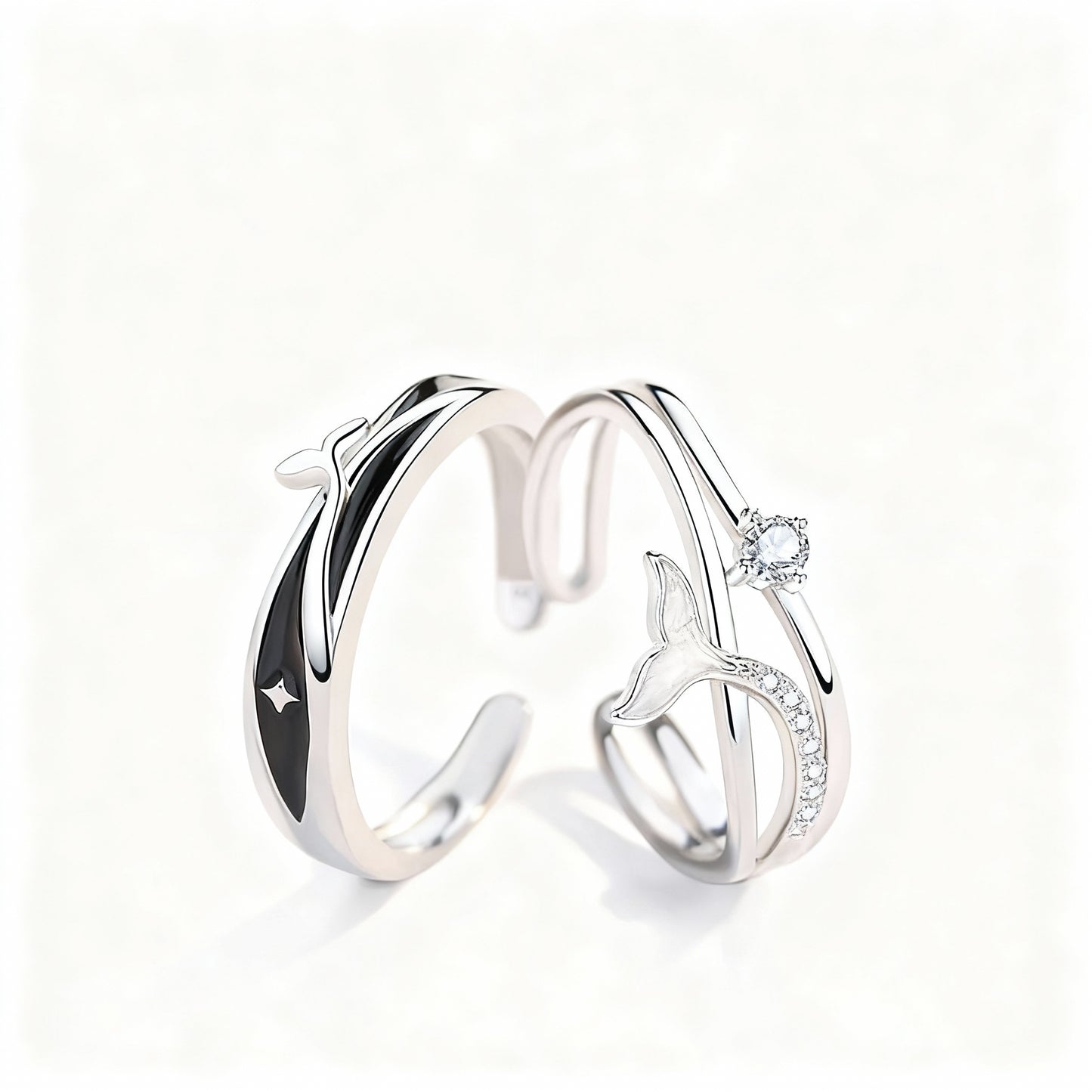 Whales Couple Rings - (Adjustable) - 925 Sterling Silver