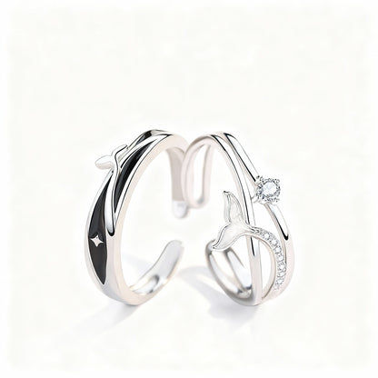 Whales Couple Rings - (Adjustable) - 925 Sterling Silver