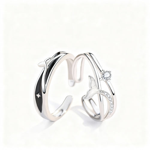 Whales Couple Rings - (Adjustable) - 925 Sterling Silver