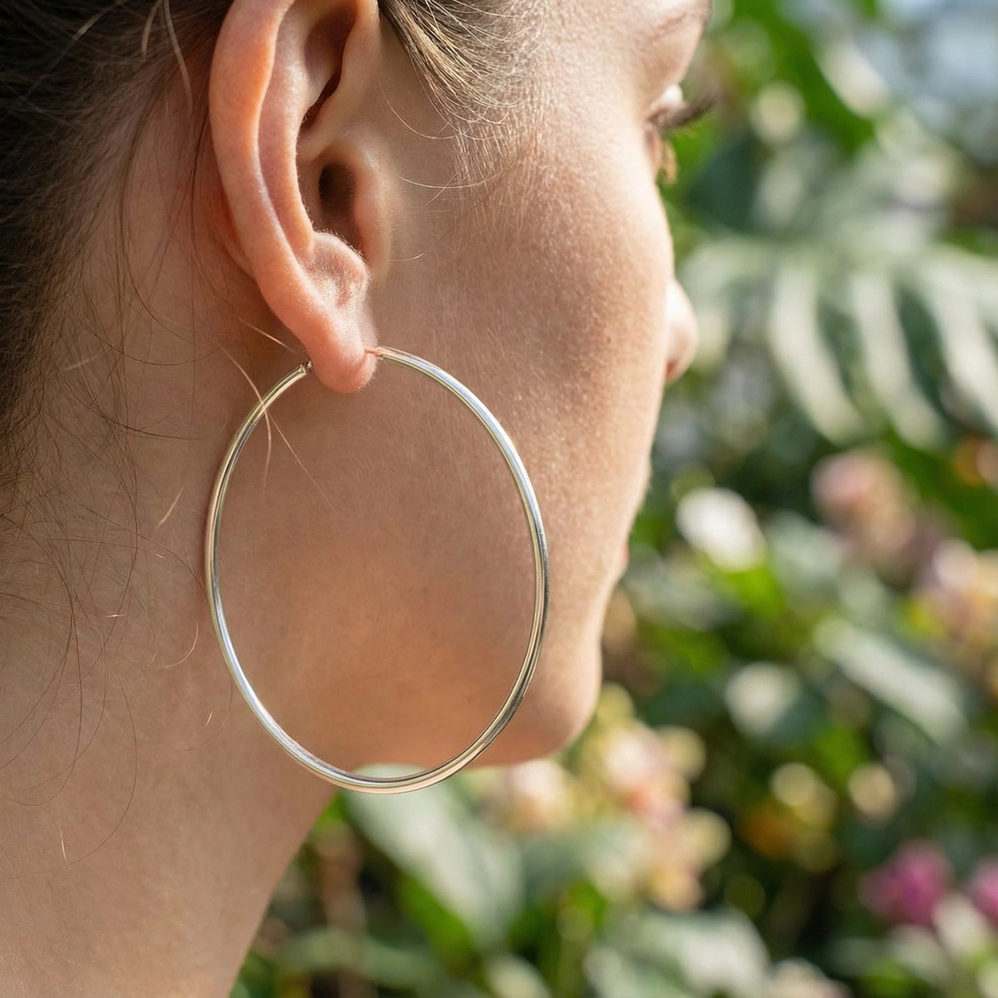 Round Hoop Earrings - Silver Plated