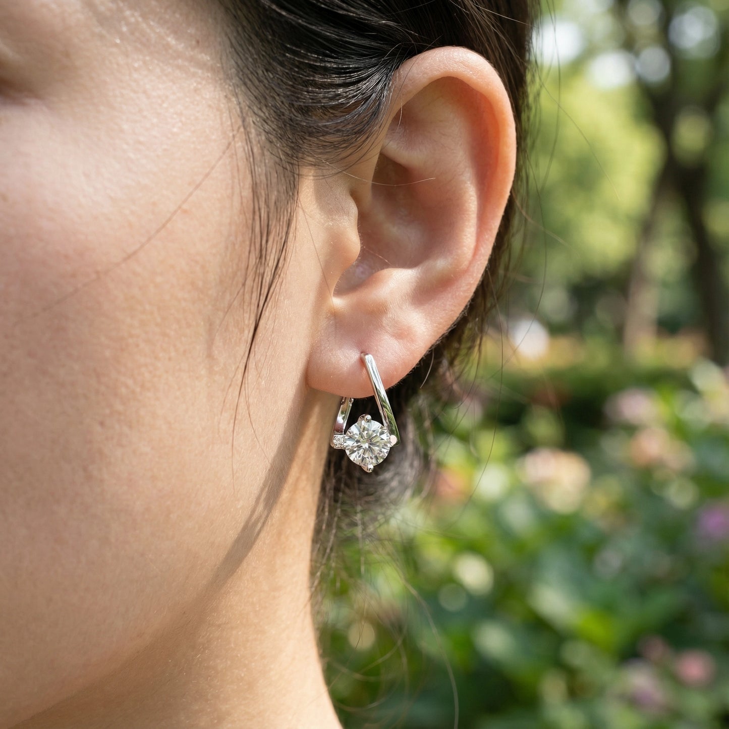 Silver Moissanite Earrings - 925 Sterling Silver