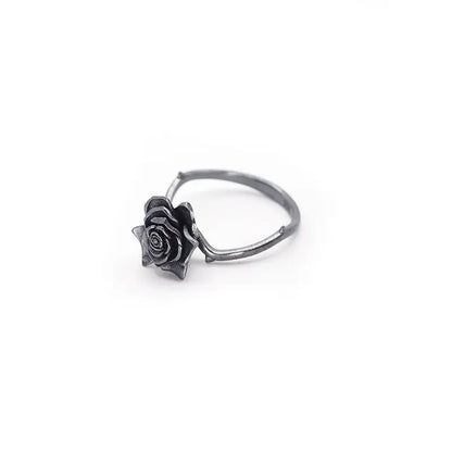 Black Rose Ring - (Adjustable) - Silver Plated