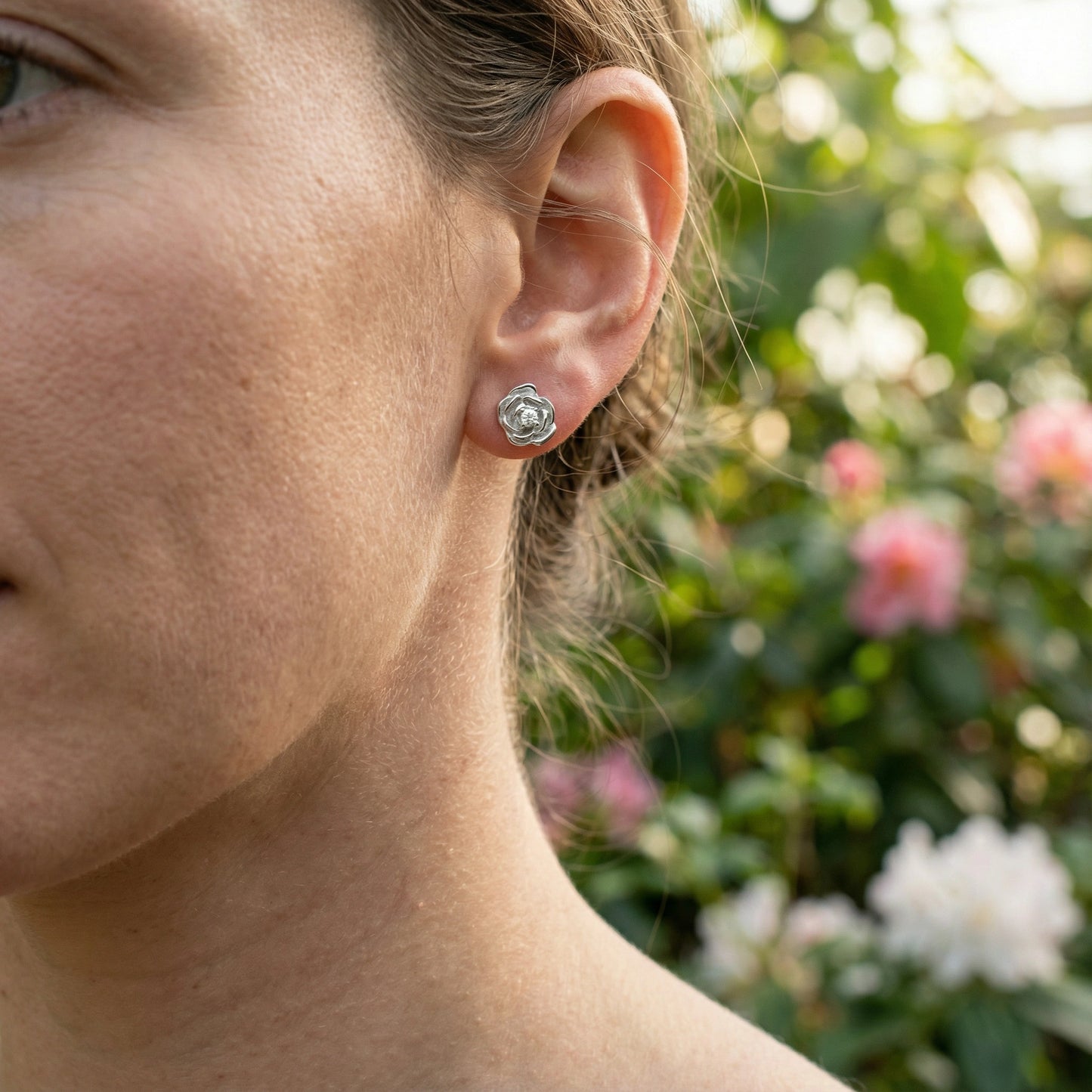 Rose Shaped Stud Earrings - 925 Sterling Silver