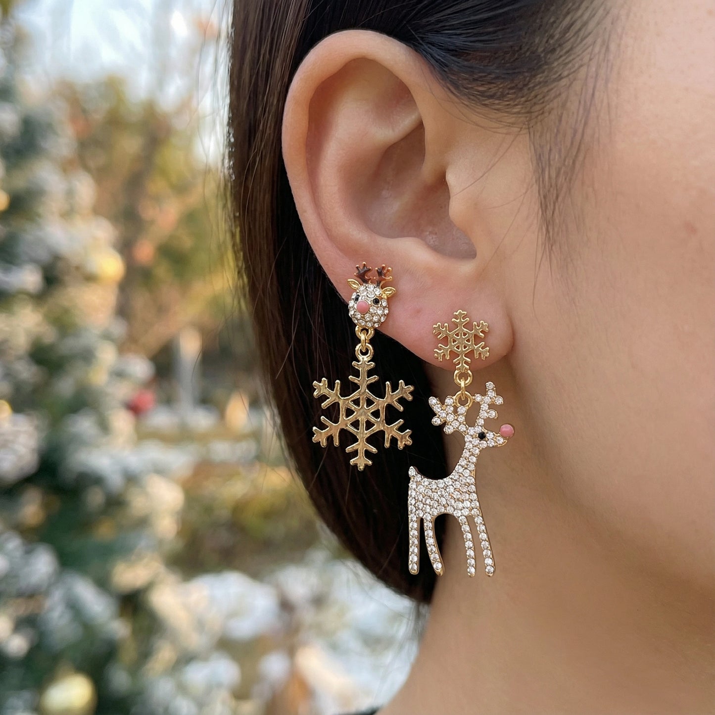 Snowflake & Reindeer Earrings - 925 Sterling Silver
