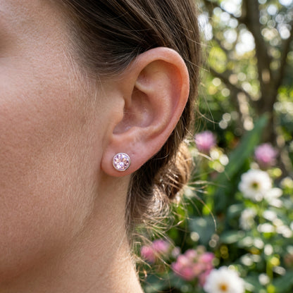 Pink Crystal Earrings - 925 Sterling Silver