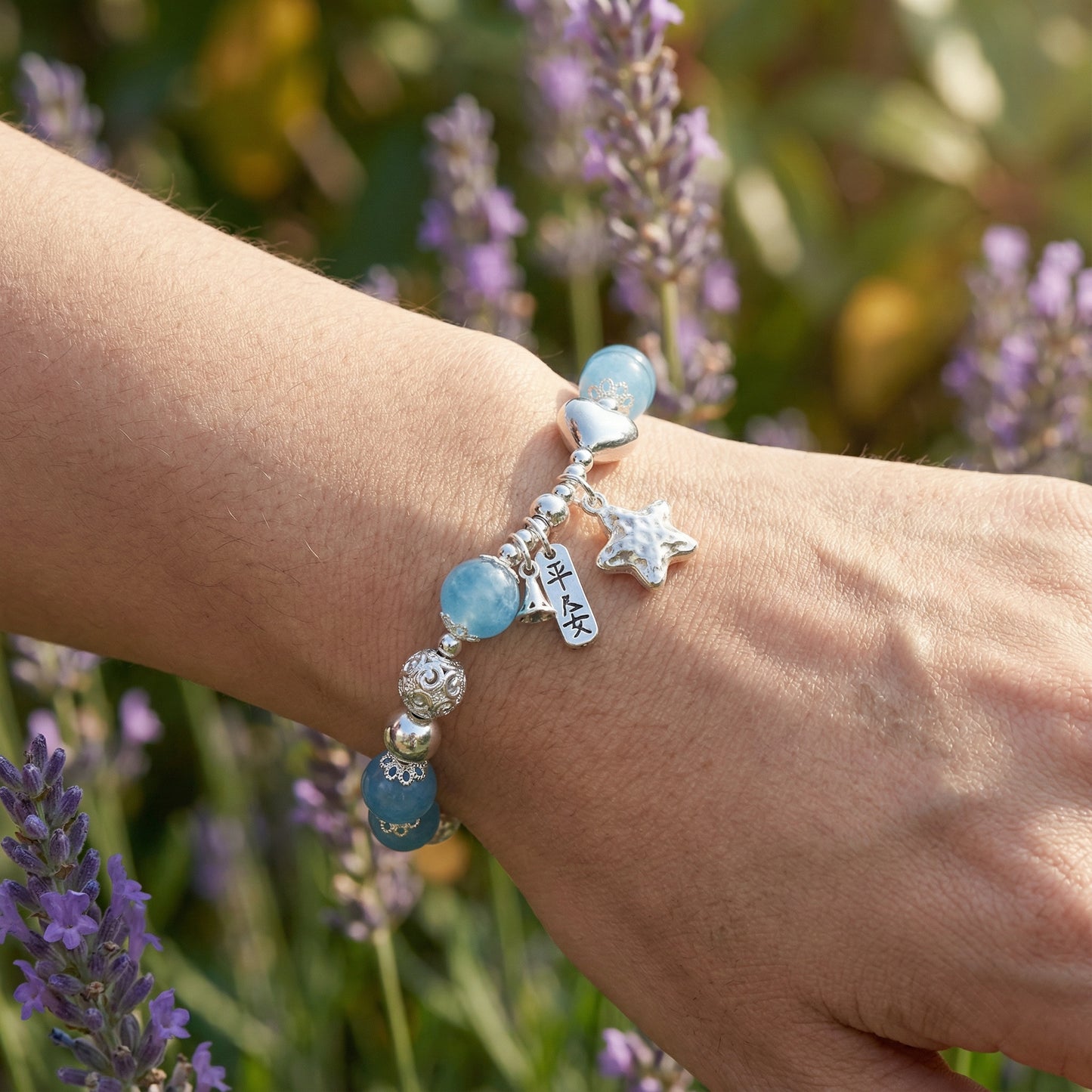 Aquamarine Star Bracelet - 925 Sterling Silver