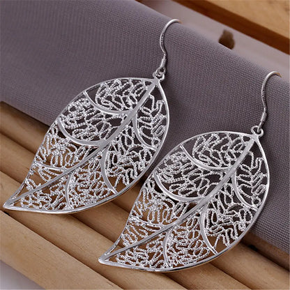 Hollow Leaf Earrings - Silver Plated